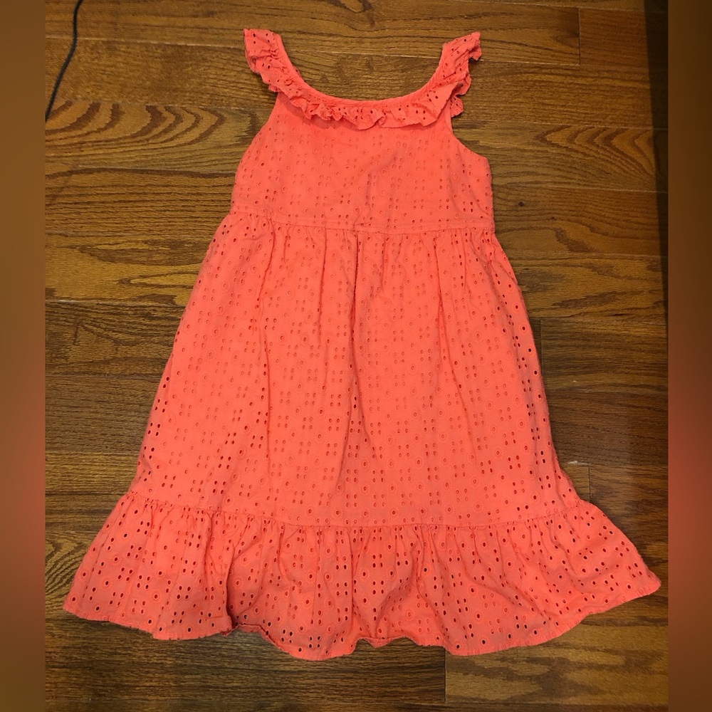 Girls Coral Eyelet Kids Sundress Ruffled Tiered Scoop Neck